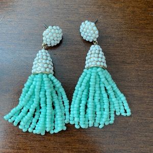 Teal and white Bb drop earrings